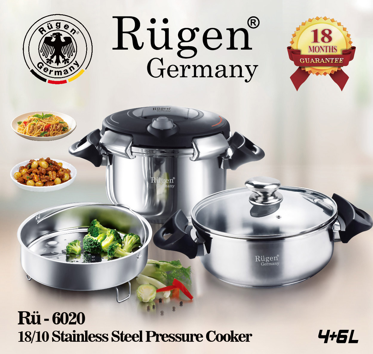 مشخصات زودپز روگازی دوقلو روگن مدل Rugen twin Pressure cooker Ru-6020