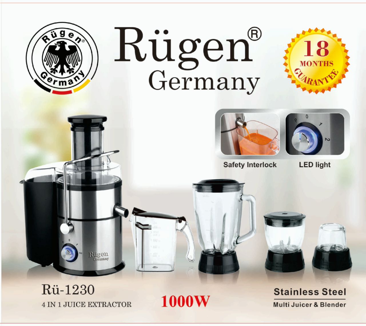 قیمت آبمیوه گیری 4 کاره روگن مدل Rugen RU-1230 juicer