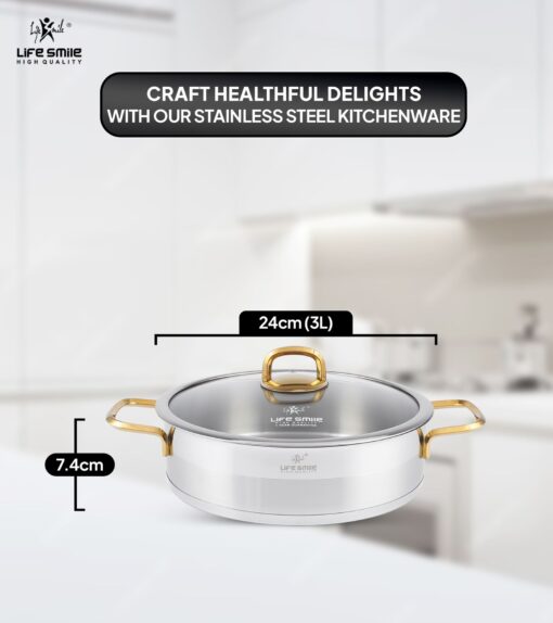 ماهیتابه 24 دودسته استیل P12 لایف اسمایل مدل LIFEP12SHR24