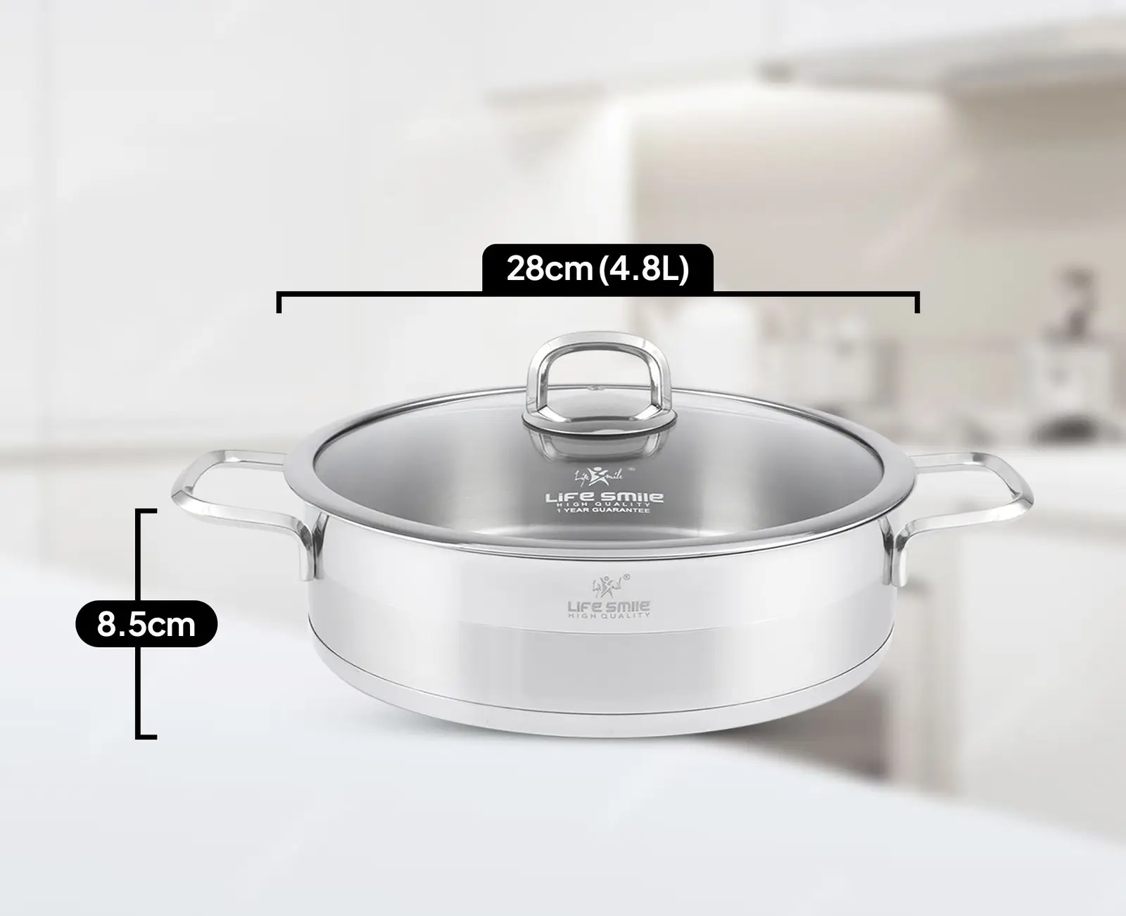 ماهیتابه 28 دودسته استیل P12 لایف اسمایل مدل LIFEP12SHR28