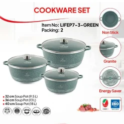 ویژگی های ست قابلمه 40-36-32 گرانیت p7 لایف اسمایل