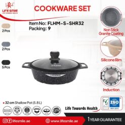 تابه دو دسته گرانیتی سایز 32 لایف اسمایل FLHM-S-SHR-32