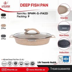تابه ماهی دیوار بلند گرانیتی سایز 42 لایف اسمایل مدل SPHM-S-FI42D