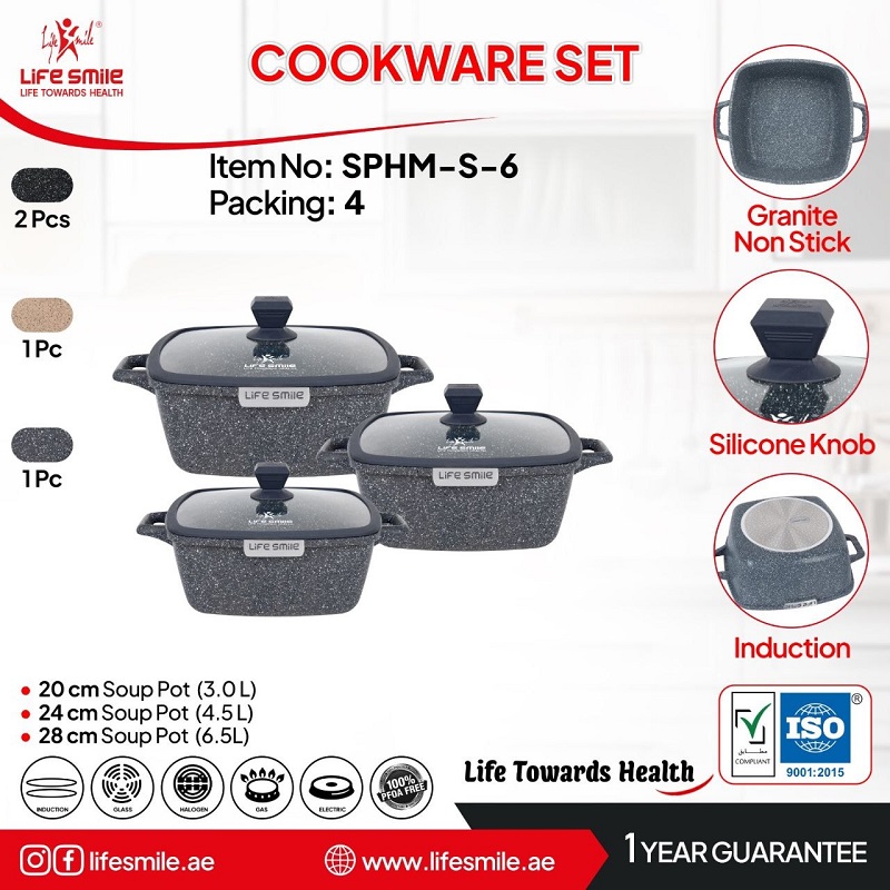 ست قابلمه ۶ پارچه مربعی گرانیتی لایفاسمایل مدل SPHM-S-6