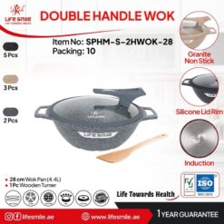 تابه وک دو دسته گرانیتی سایز ۲۸ لایف‌اسمایل مدل SPHM-S-2HWOK-28
